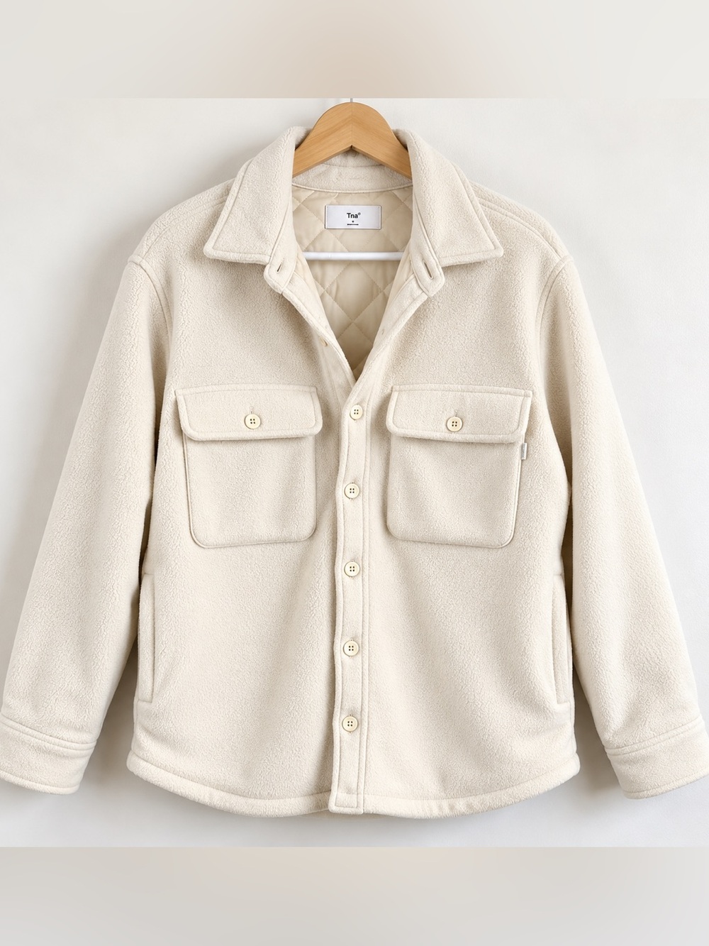 TNA Sherpa Fleece Shacket Cream Quilted Lined Utility Jacket Size 2